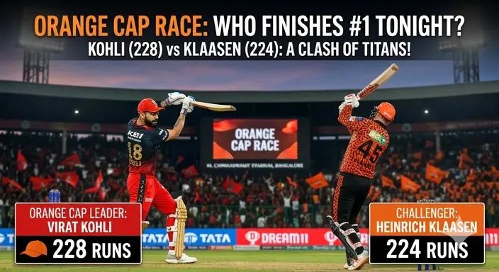 Orange Cap Race: Virat Kohli (228) vs Heinrich Klaasen (224) - Who Finishes #1 Tonight?